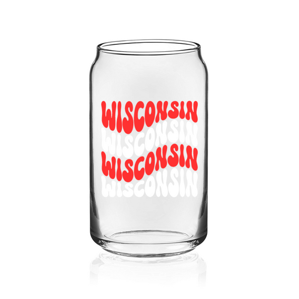 Wisconsin Red & White Can Glass