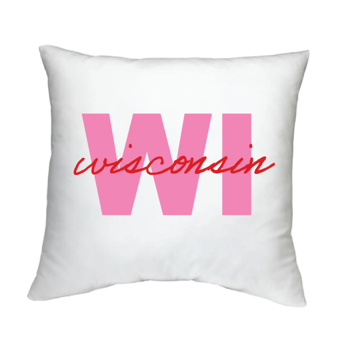 Wisconsin Throw Pillow Cover - Pink/Red