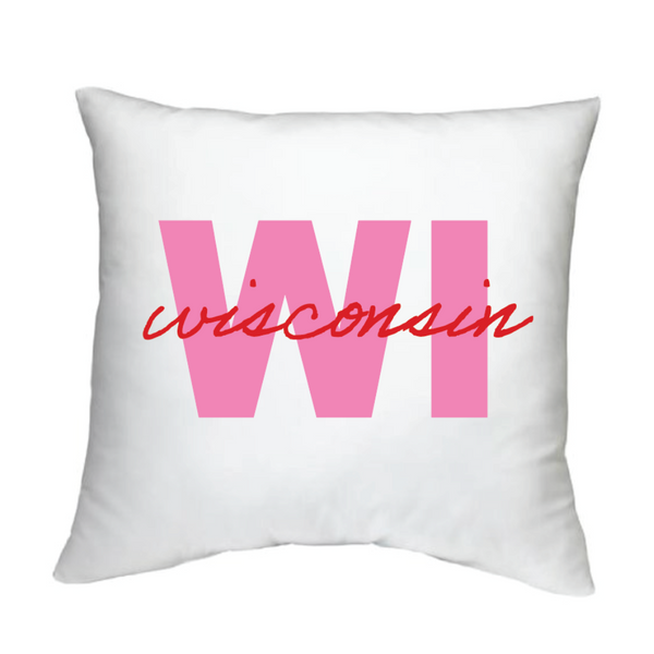Wisconsin Throw Pillow Cover - Pink/Red